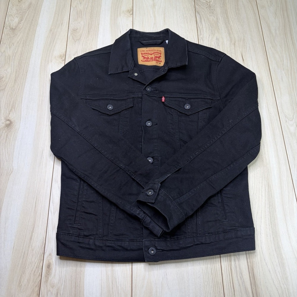 Levis Classic Trucker Jacket Black Adults Size Medium Denim Buttons